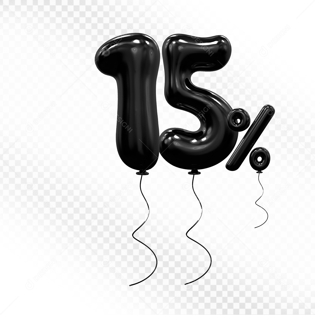 Elemento 3D Balão Preto de Número 15% Para composição PSD