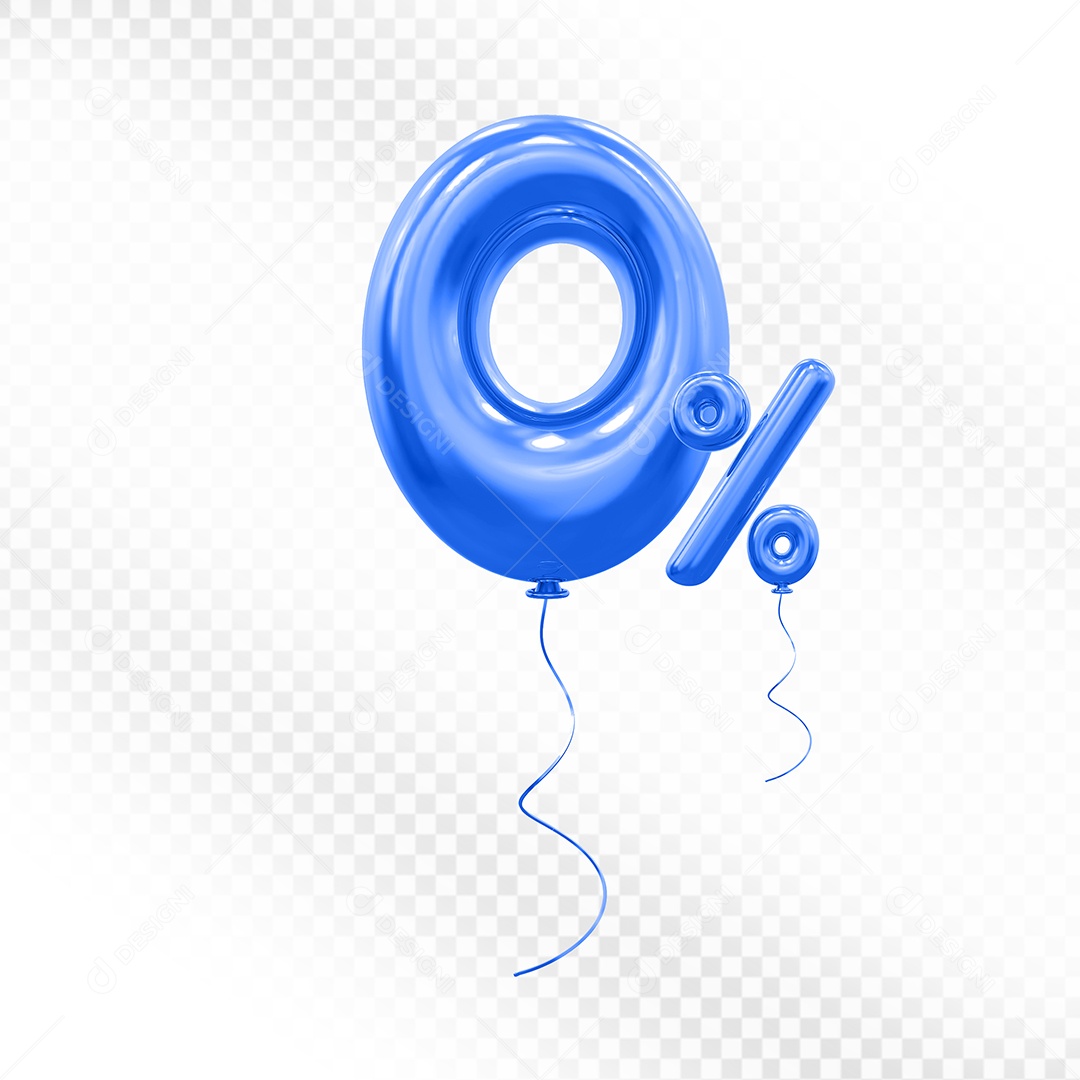 Elemento 3D Balão Azul de Número 0% Para composição PSD