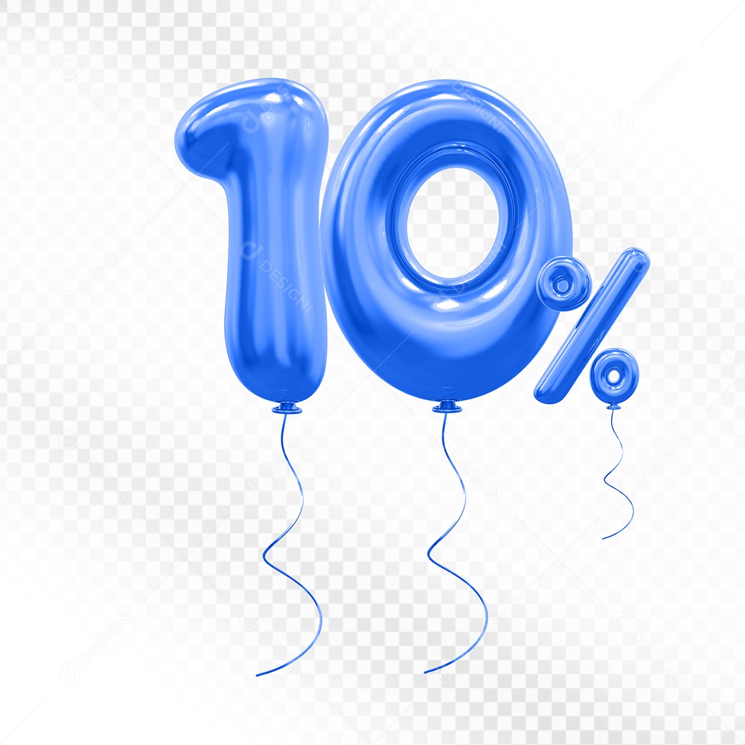 Elemento 3D Balão Azul de Número 10% Para composição PSD