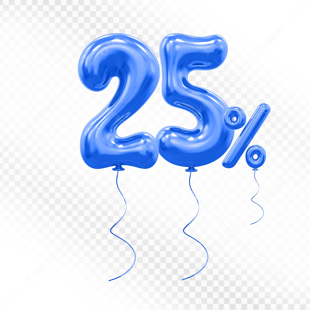 Elemento 3D Balão Azul de Número 25% Para composição PSD