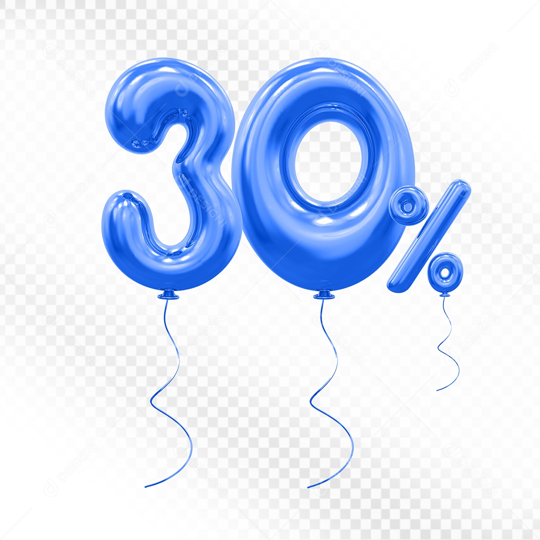 Elemento 3D Balão Azul de Número 30% Para composição PSD