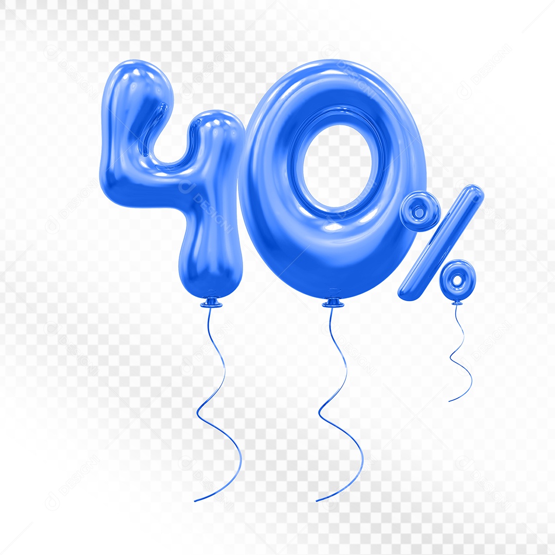 Elemento 3D Balão Azul de Número 40% Para composição PSD
