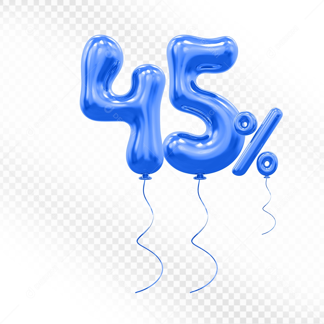 Elemento 3D Balão Azul de Número 45% Para composição PSD