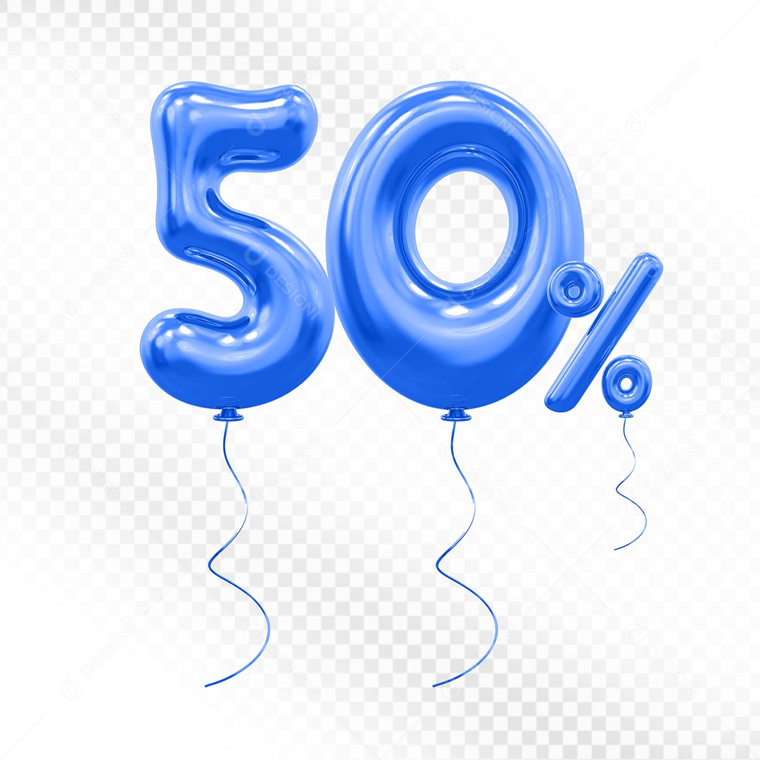 Elemento 3D Balão Azul de Número 50% Para composição PSD