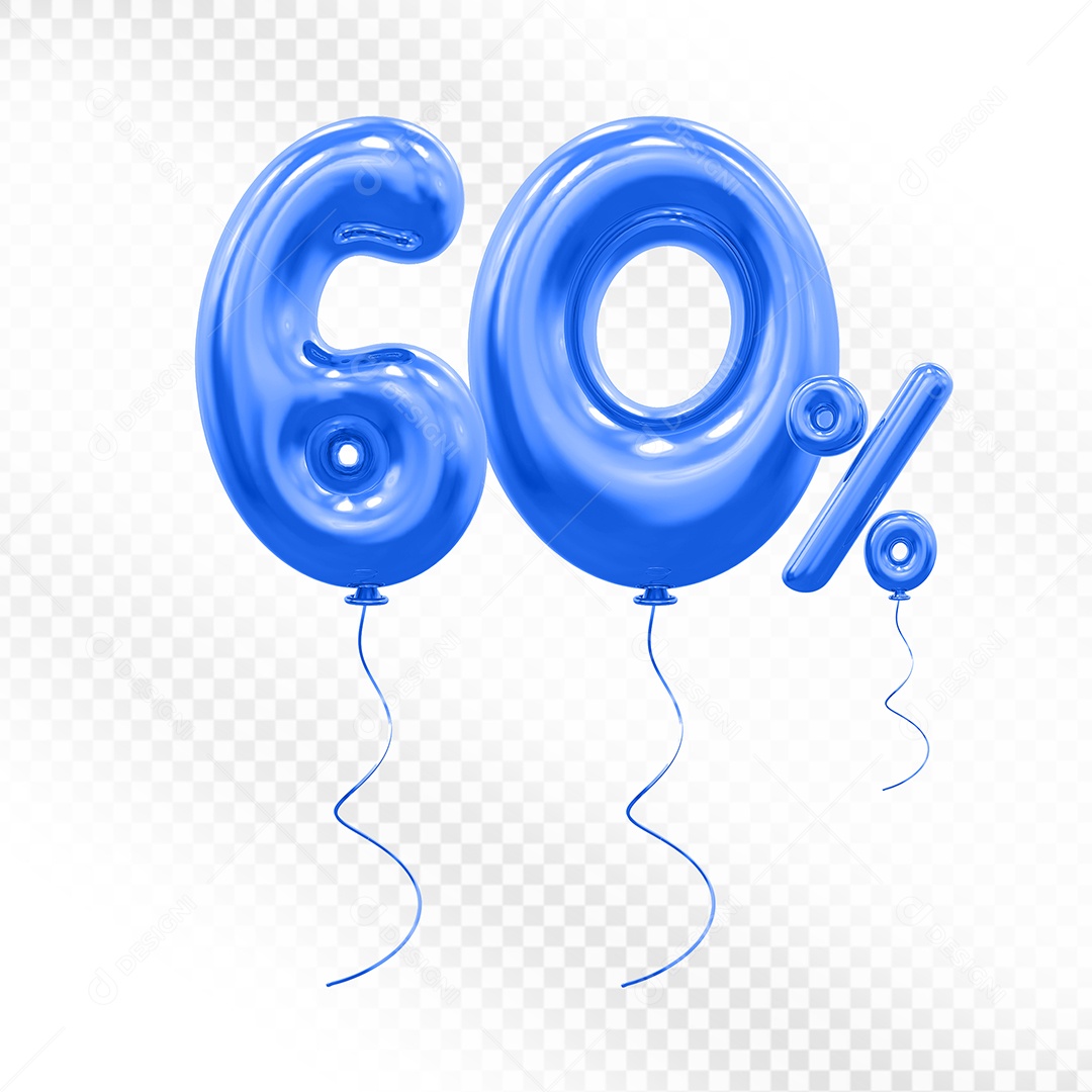 Elemento 3D Balão Azul de Número 60% Para composição PSD