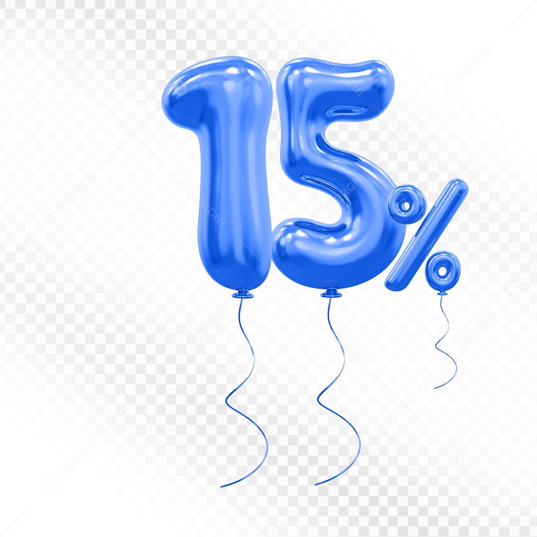 Elemento 3D Balão Azul de Número 15% Para composição PSD