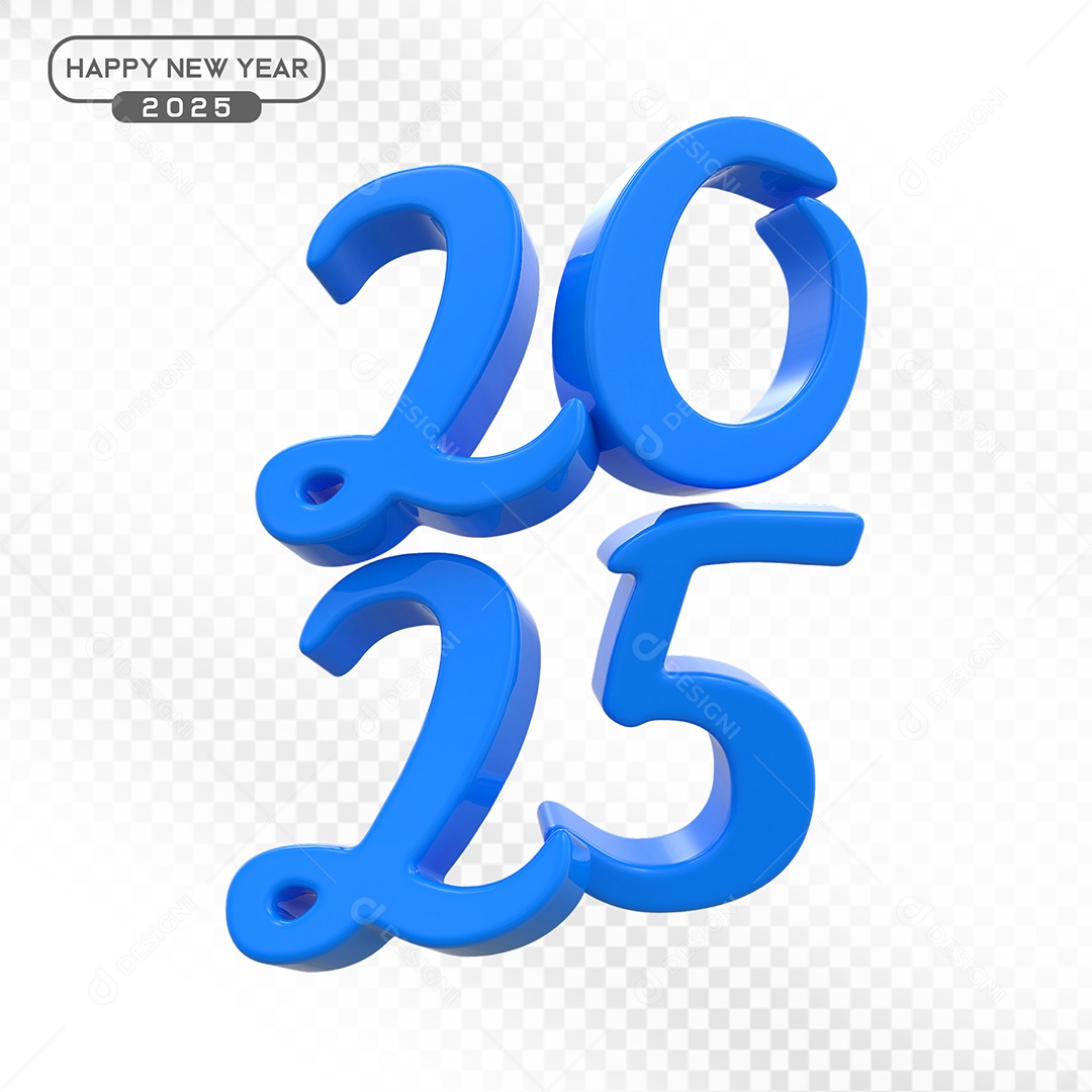 Elemento 3D Número 2025 Azul Para Composição PSD