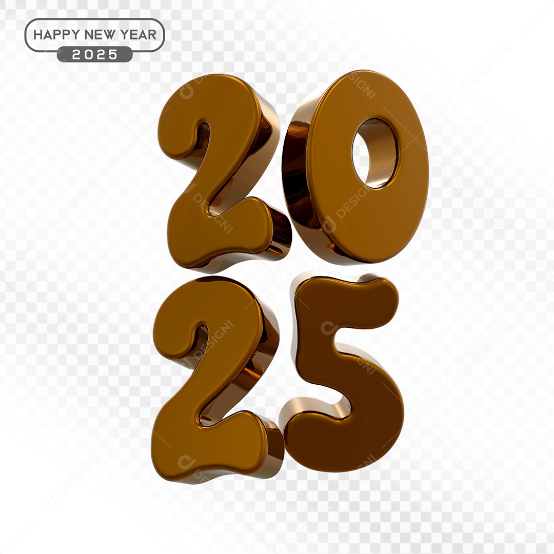Elemento 3D Número 2025 Marrom Para Composição PSD