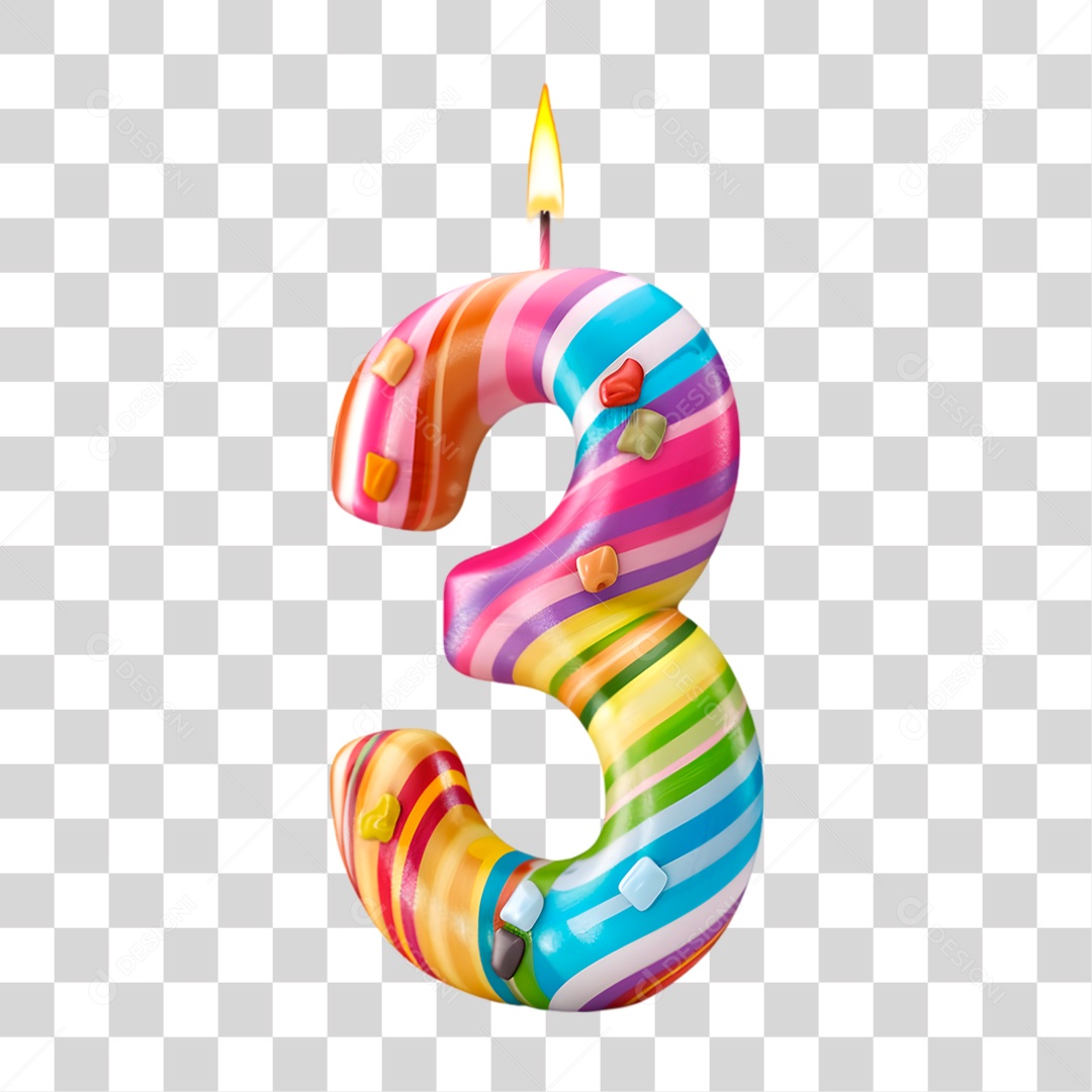 Vela de 3 Anos PNG Transparente