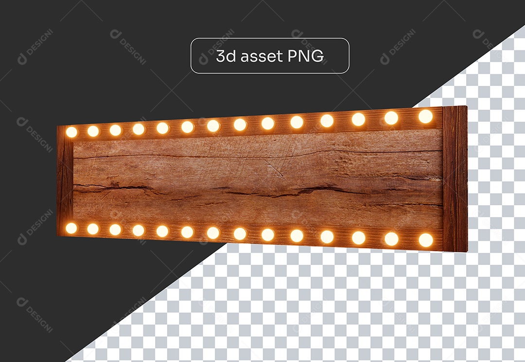 Elemento 3D Painel de Madeira Com Led para Composição PSD