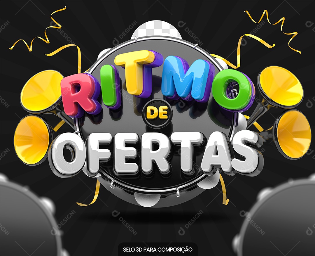 Ritmo De Ofertas Selo 3D Preto e Colorido para Composição PSD