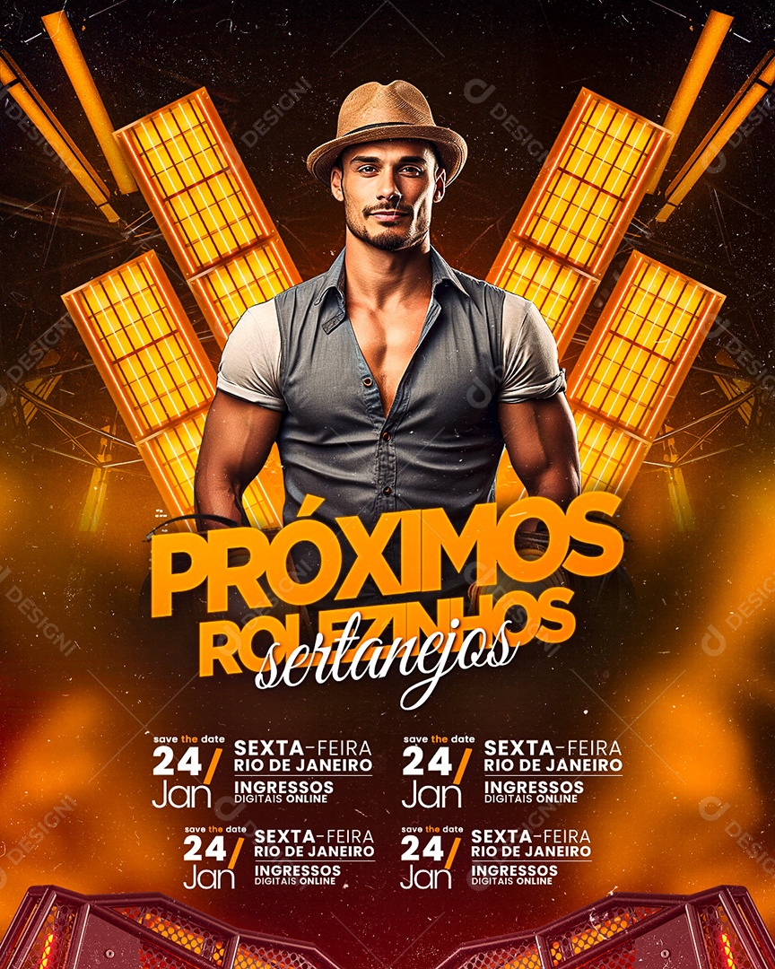 Flyer Próximos Rolezinhos Sertanejos Social Media PSD Editável
