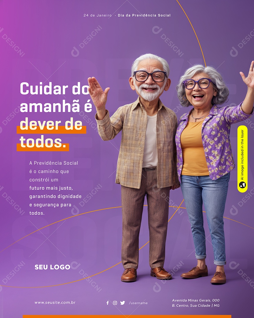 Dia Da Previdência Social 24 de Janeiro Social Media PSD Editável