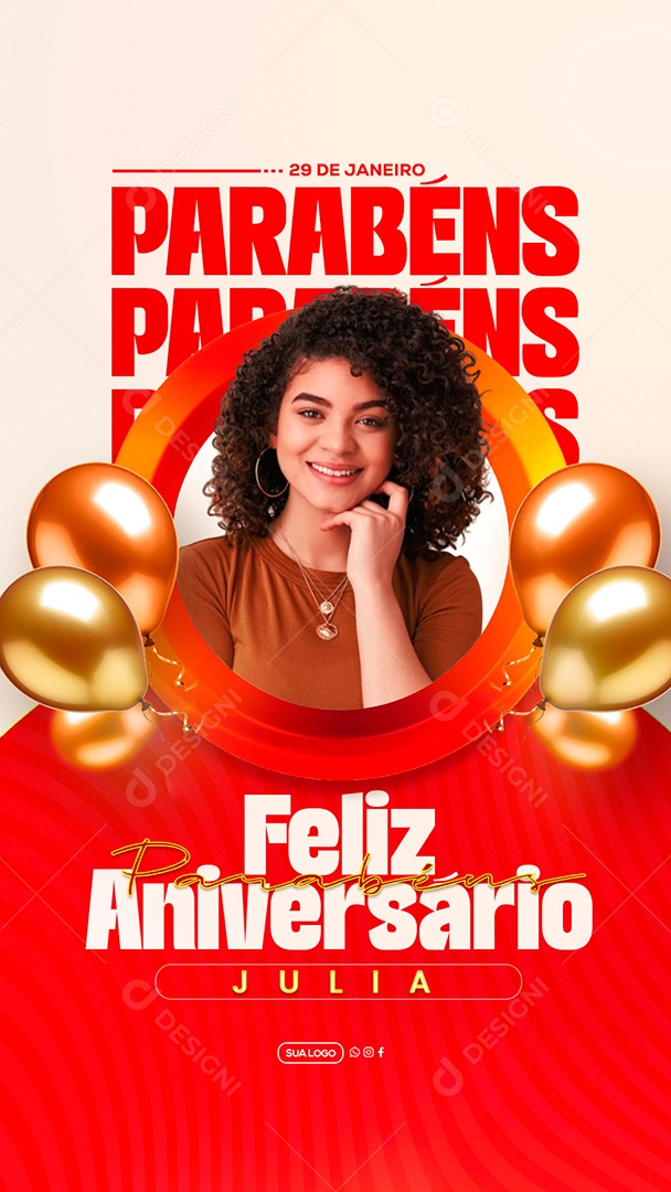 Story Feliz Aniversario Julia Social Media PSD Editável