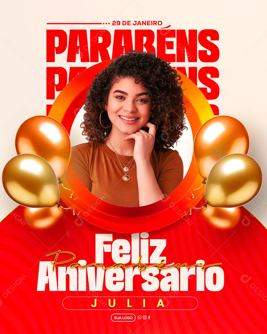 Feliz Aniversario Julia Social Media PSD Editável