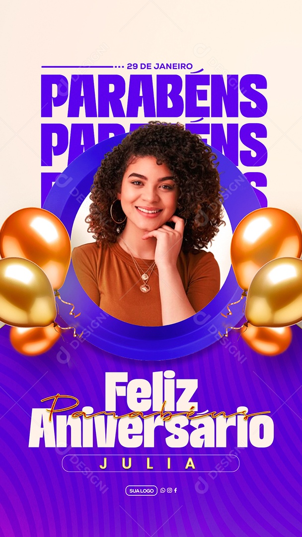 Story Feliz Aniversario Julia Social Media PSD Editável