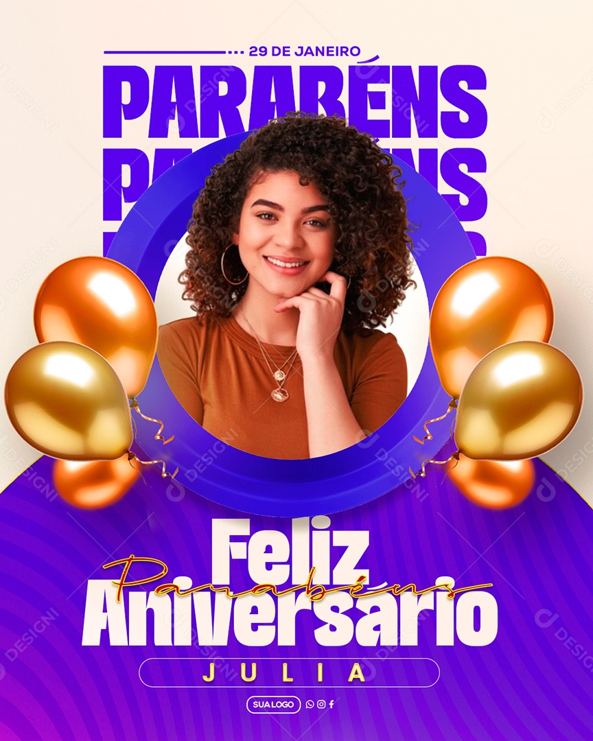 Feliz Aniversario Julia Social Media PSD Editável