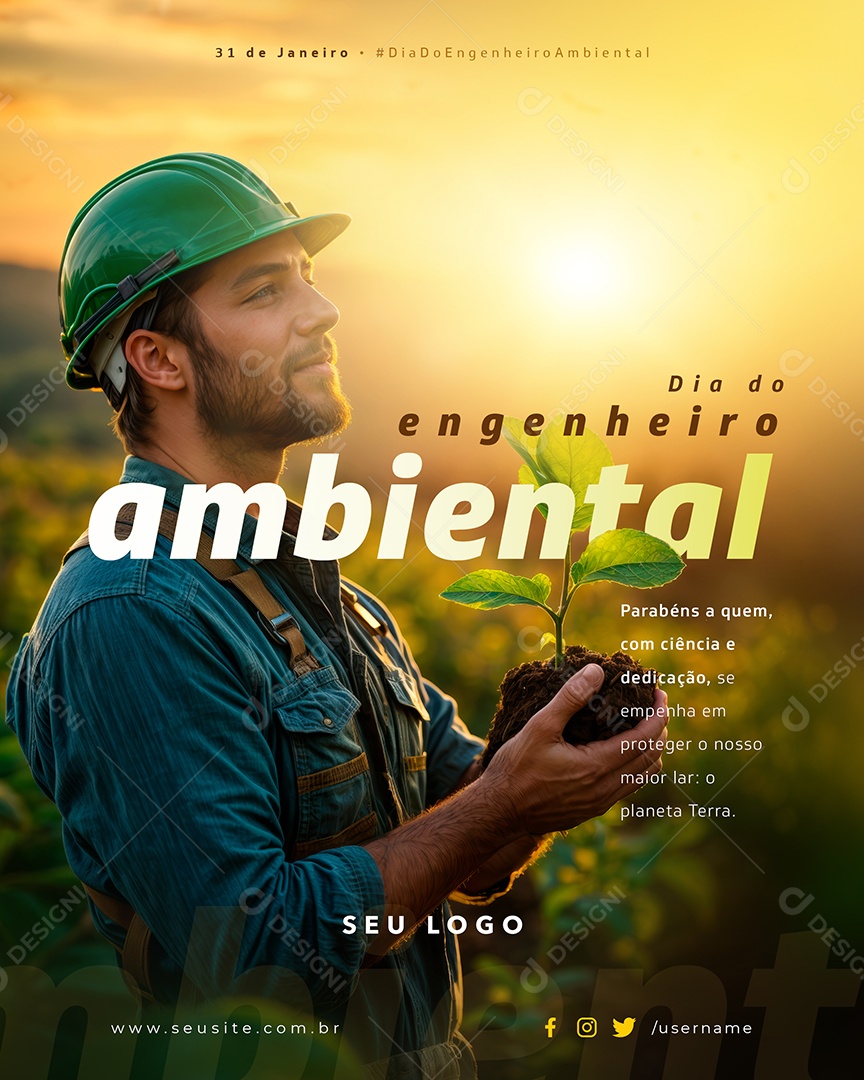 Dia do Engenheiro Ambiental 31 De Janeiro Social Media PSD Editável