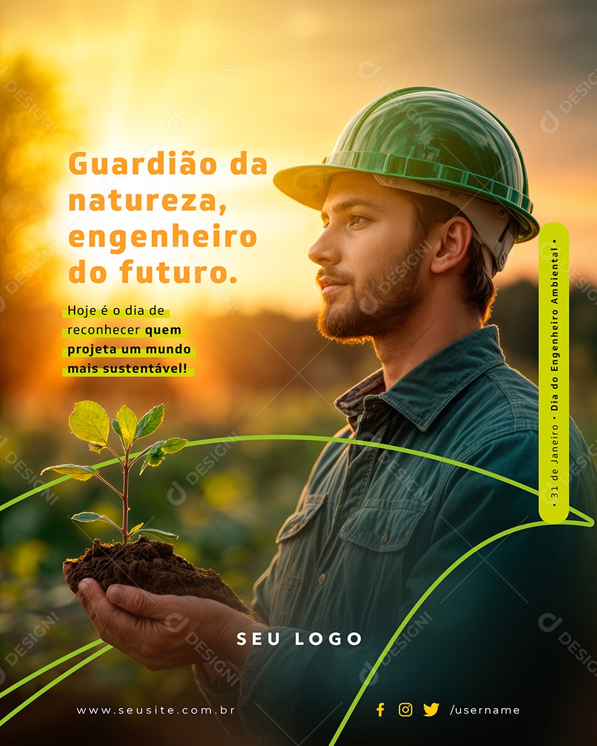 Dia do Engenheiro Ambiental 31 De Janeiro Social Media PSD Editável