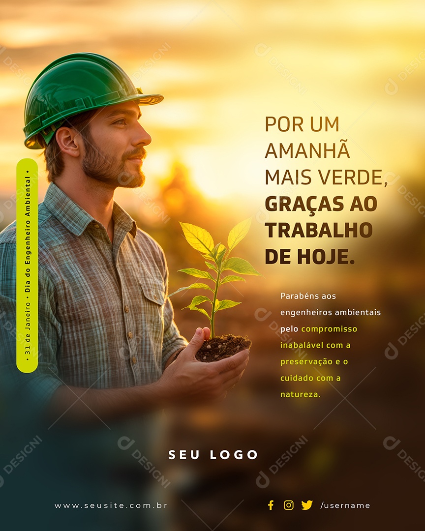 Dia do Engenheiro Ambiental 31 De Janeiro Social Media PSD Editável