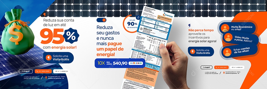 Carrossel Energia Solar Reduza sua Conta de Luz Social Media PSD Editável