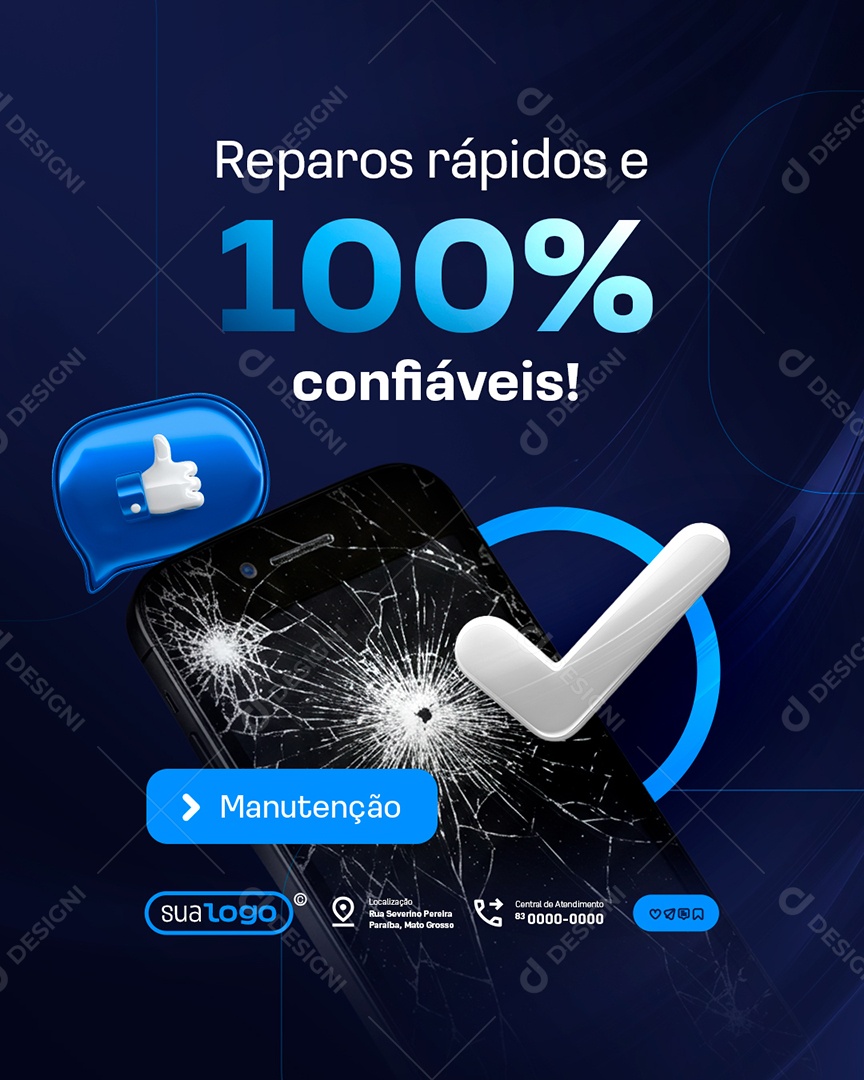 Manutenção Reparos Rápidos e 100% Confiáveis Social Media PSD Editável