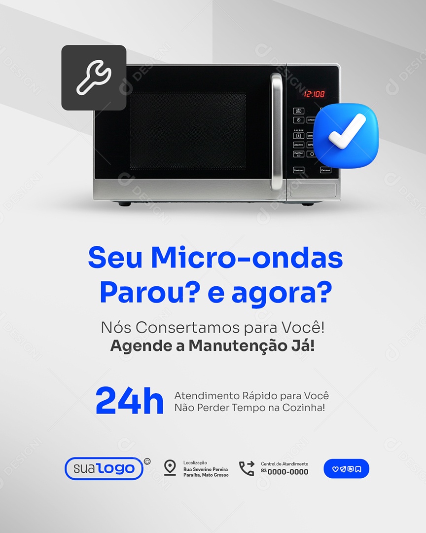 Manutenção Seu Micro-Ondas Parou Social Media PSD Editável
