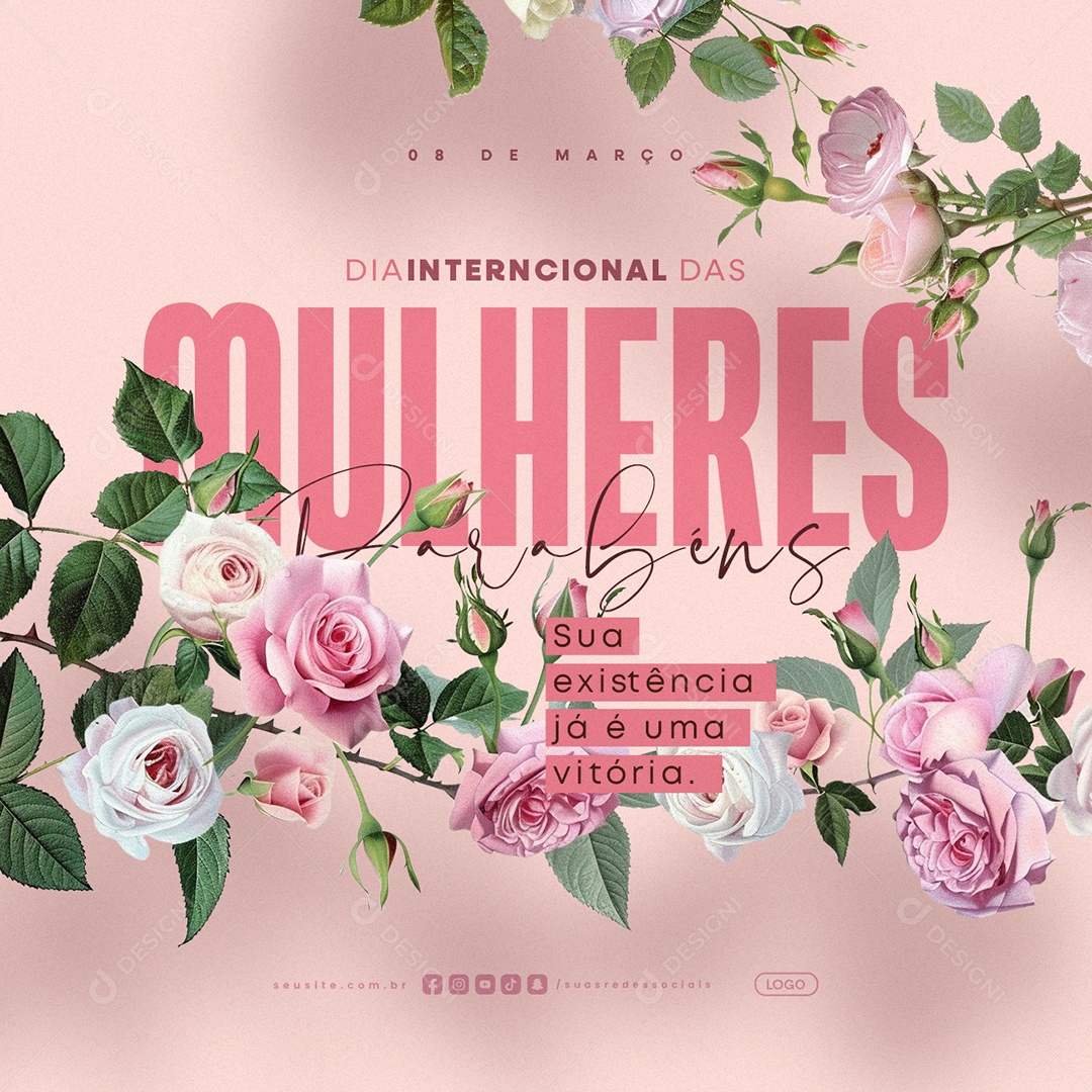 Dia Internacional Das Mulheres 08 de Março Parabéns Social Media PSD Editável