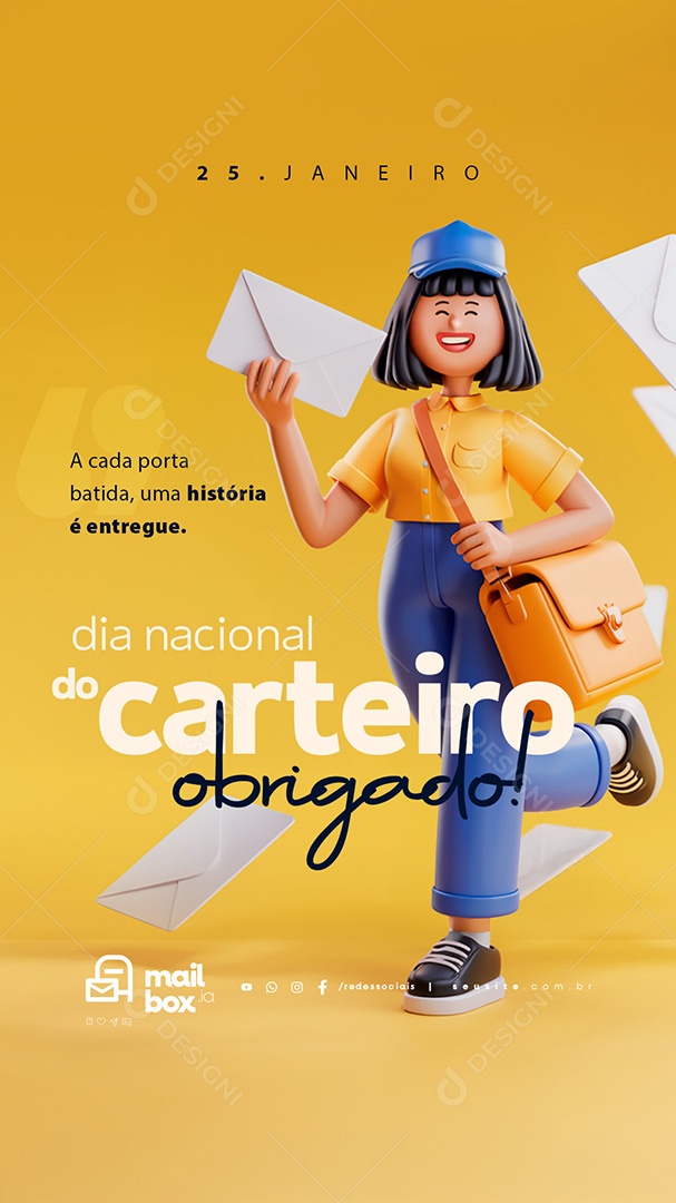 Story Dia Nacional do Carteiro 25 de Janeiro Obrigado Social Media PSD Editável