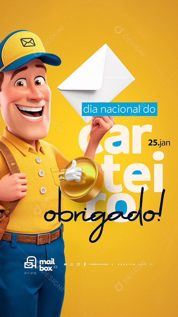 Story Dia Nacional do Carteiro 25 de Janeiro Obrigado Social Media PSD Editável