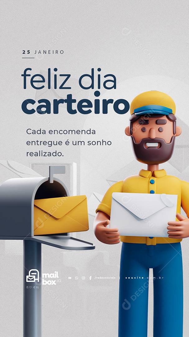 Story Feliz Dia do Carteiro 25 de Janeiro Social Media PSD Editável