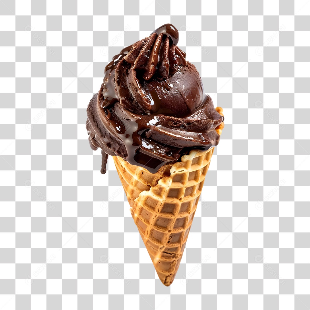 Sorvete de Casquinha com Chocolate PNG Transparente