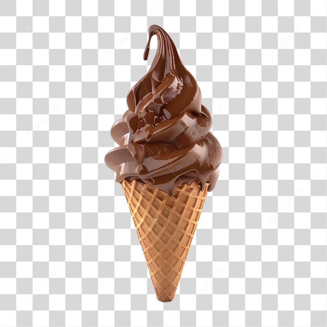Sorvete de Casquinha com Chocolate PNG Transparente