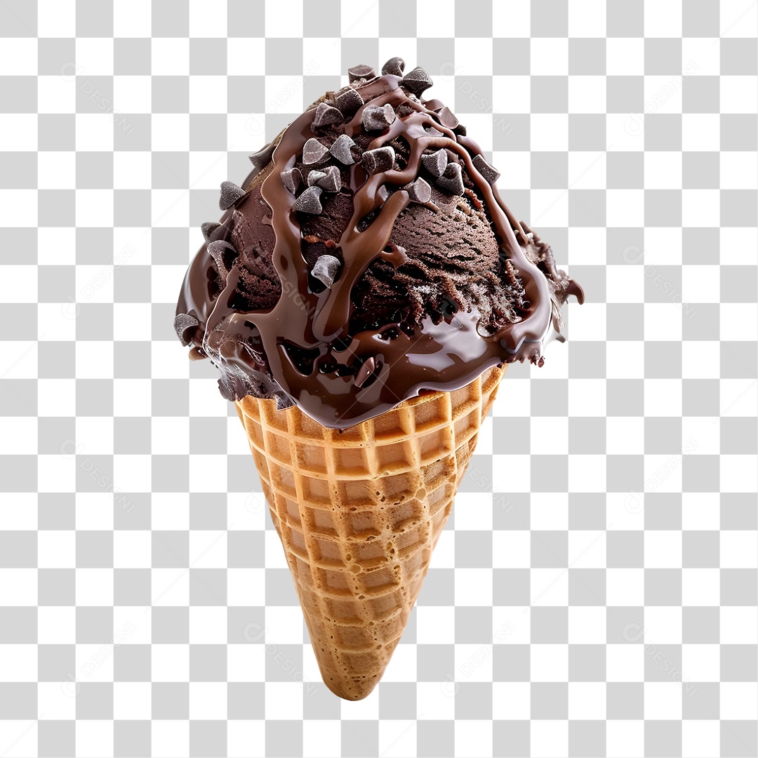 Sorvete de Casquinha com Chocolate PNG Transparente