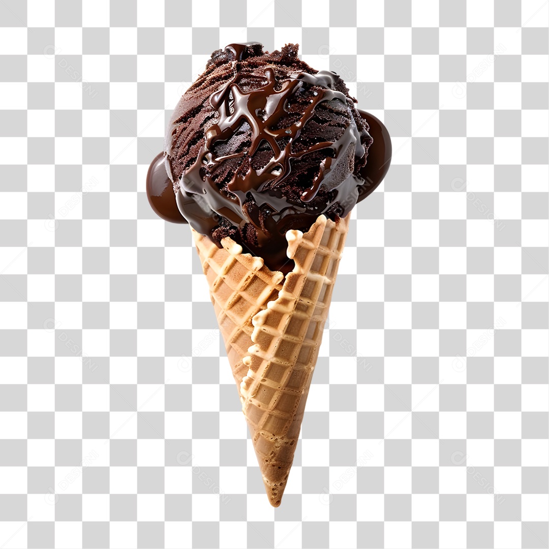 Sorvete de Casquinha com Chocolate PNG Transparente