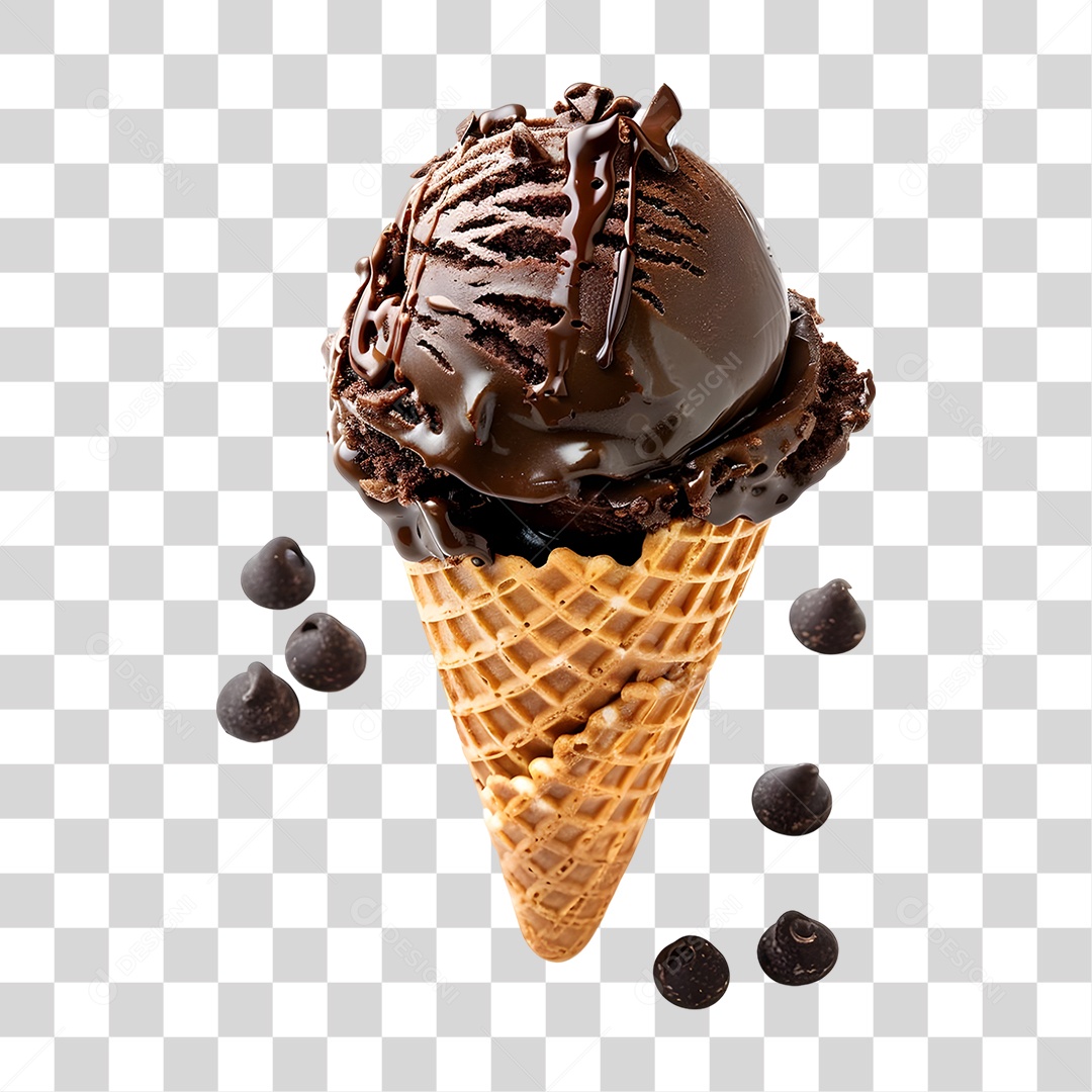 Sorvete de Casquinha com Chocolate PNG Transparente