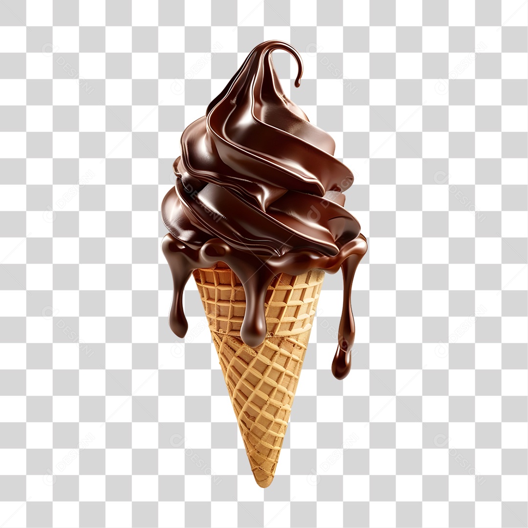 Sorvete de Casquinha com Chocolate PNG Transparente