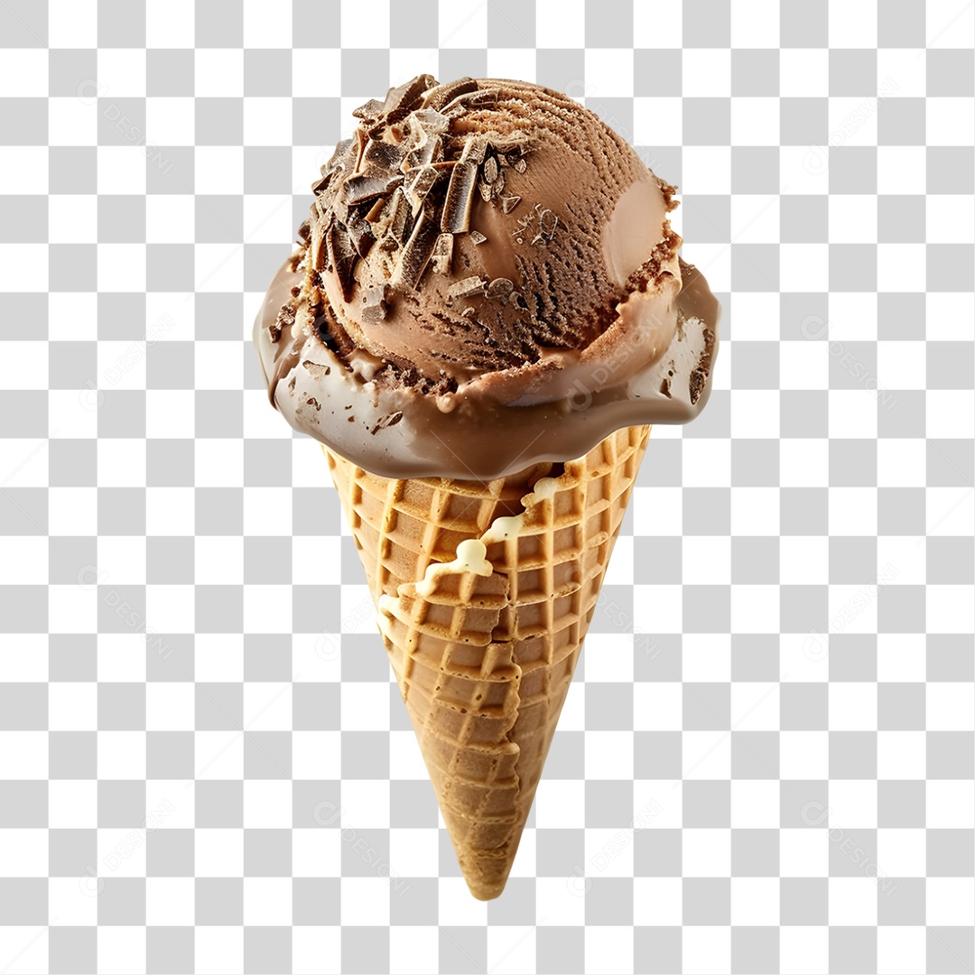 Sorvete de Casquinha com Chocolate PNG Transparente