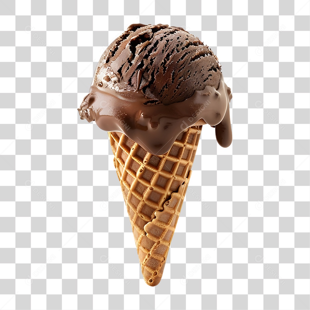Sorvete de Casquinha com Chocolate PNG Transparente