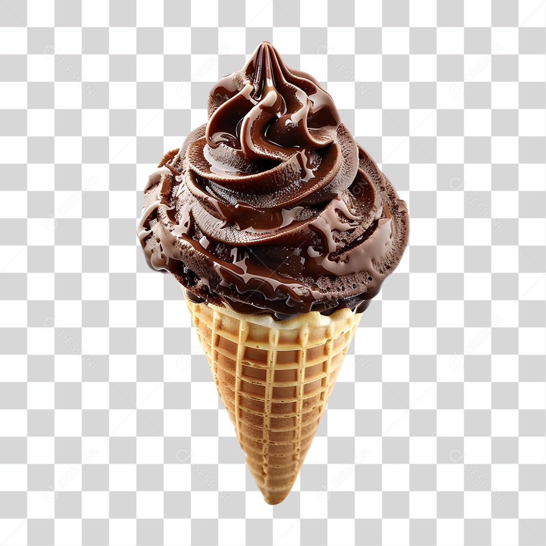 Sorvete de Casquinha com Chocolate PNG Transparente