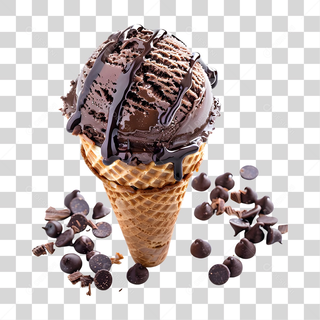 Sorvete de Casquinha com Chocolate PNG Transparente