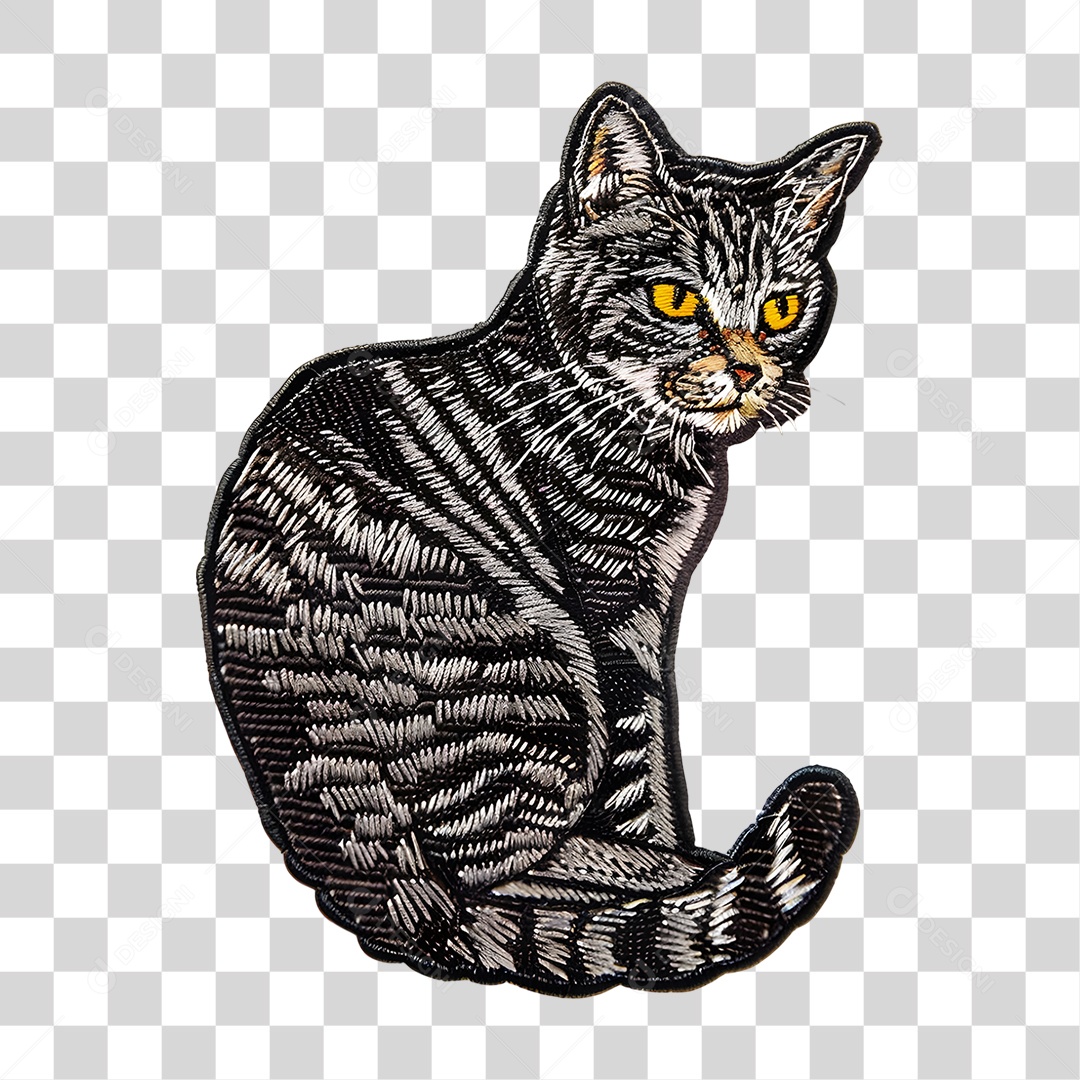 Bordado de um Gato Estampa PNG Transparente