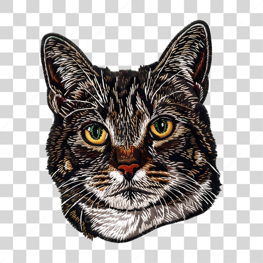 Bordado de um Gato Estampa PNG Transparente