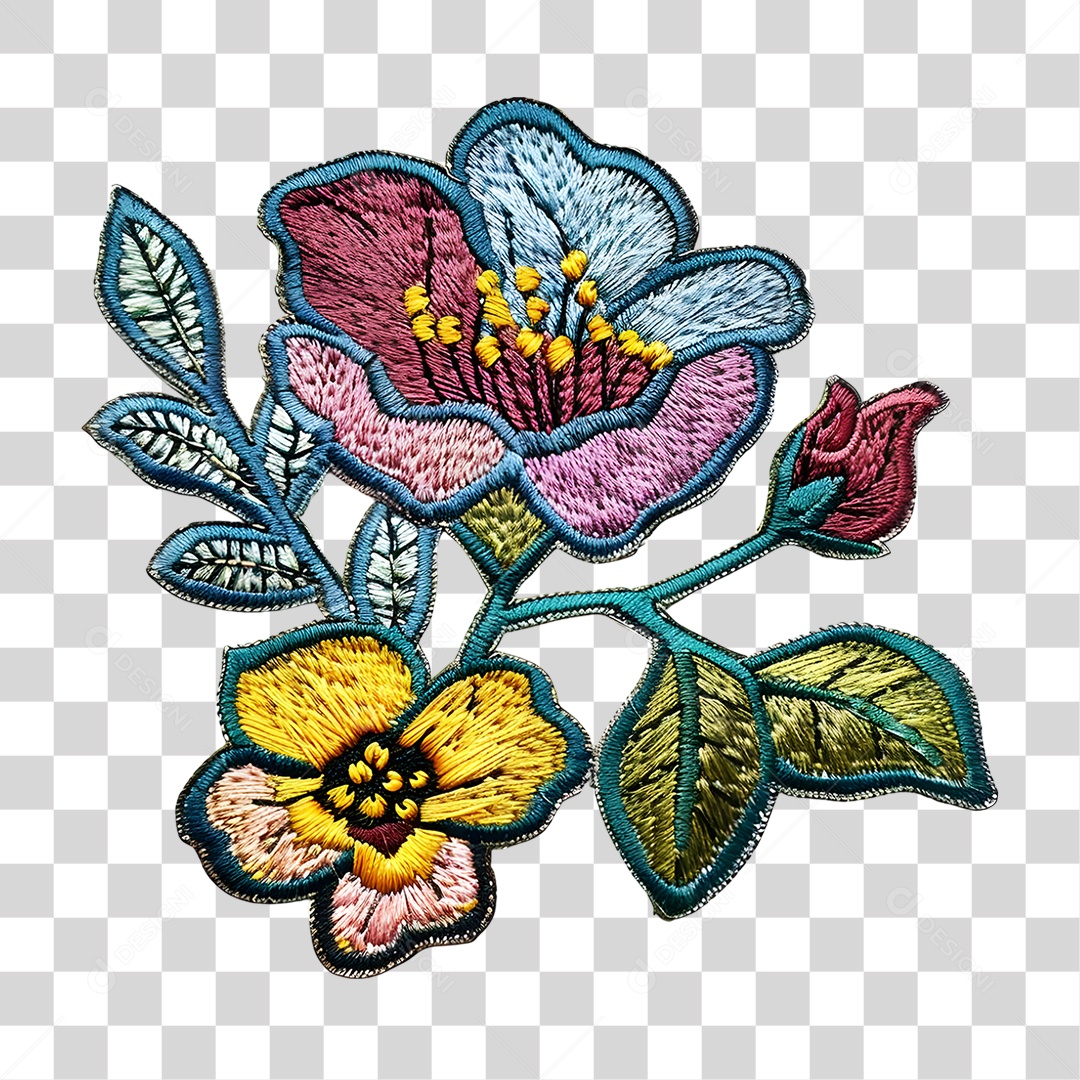 Bordado de Flor Estampa PNG Transparente
