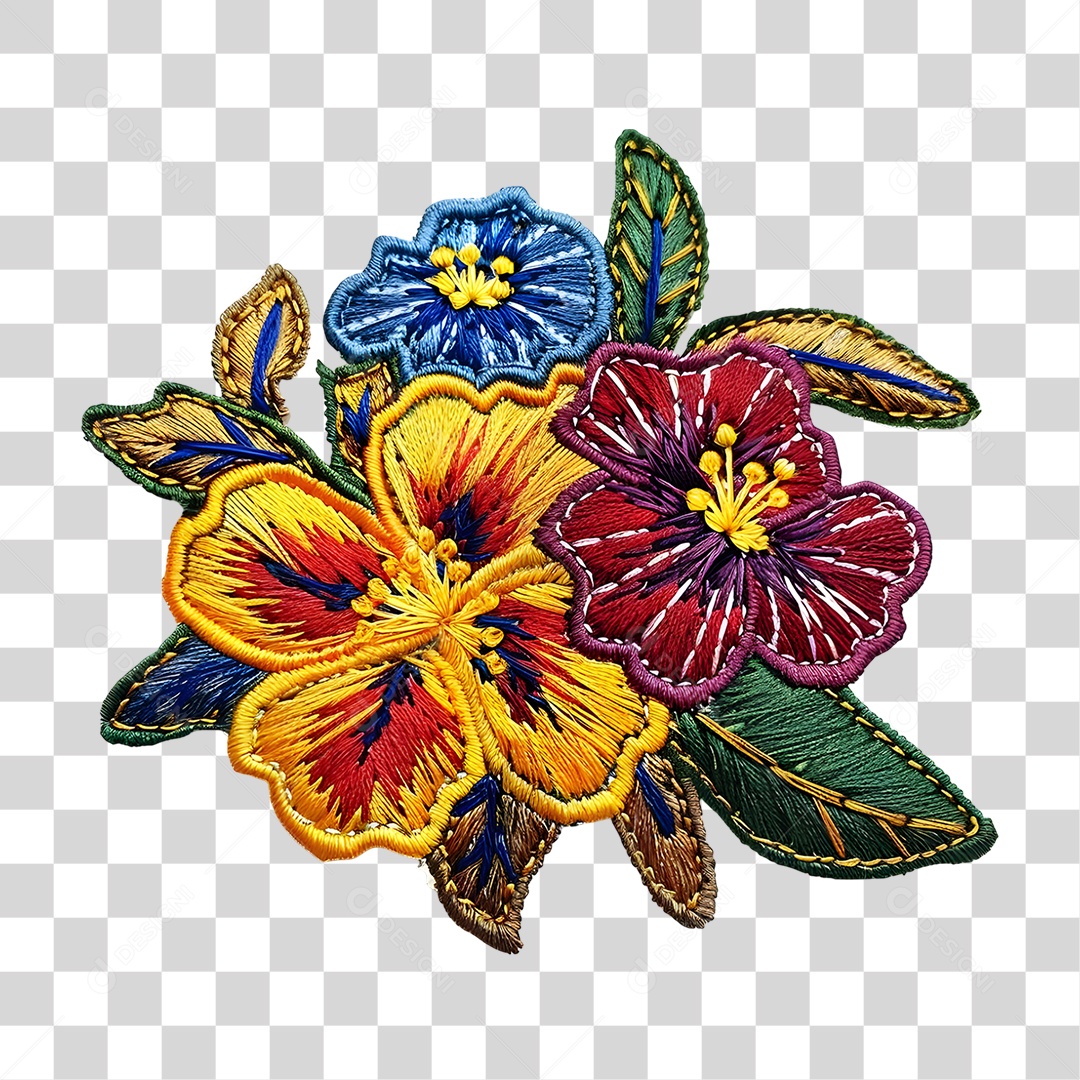 Bordado de Flor Estampa PNG Transparente