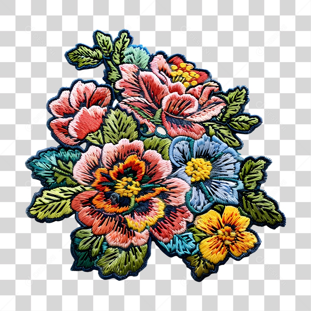 Bordado de Flor Estampa PNG Transparente