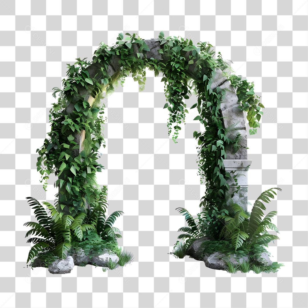 Portal de Pedra com Plantas Trepadeiras PNG Transparente