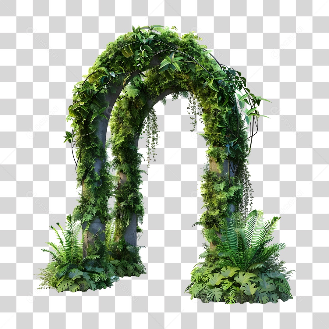 Portal de Pedra com Plantas Trepadeiras PNG Transparente