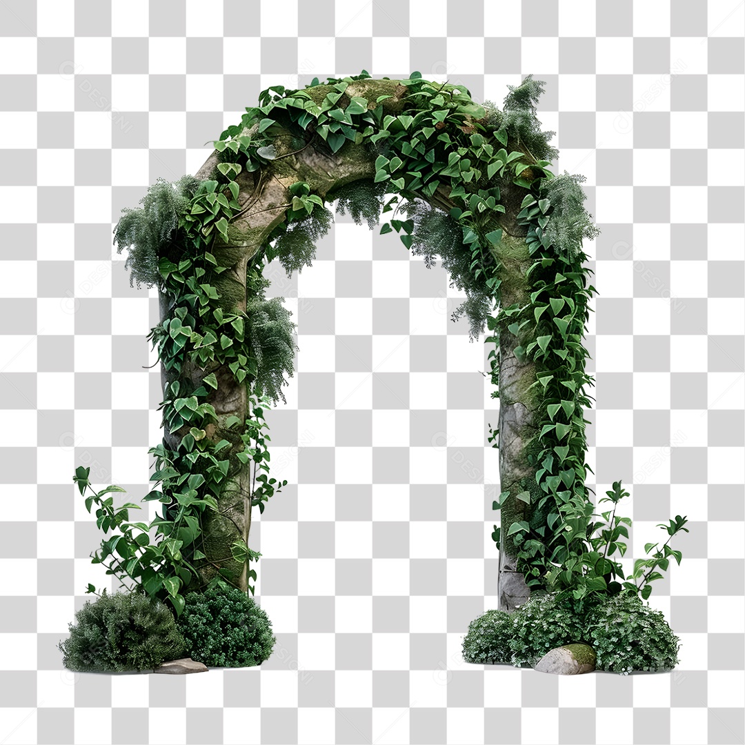 Portal de Pedra com Plantas Trepadeiras PNG Transparente
