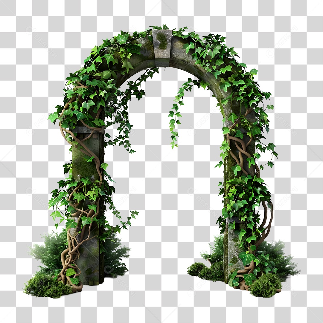 Portal de Pedra com Plantas Trepadeiras PNG Transparente